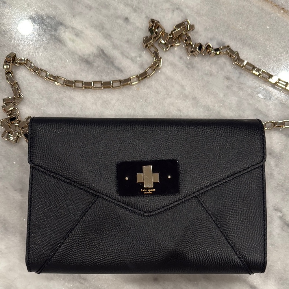 Kate Spade Black Crossbody Bag with Gold Chain